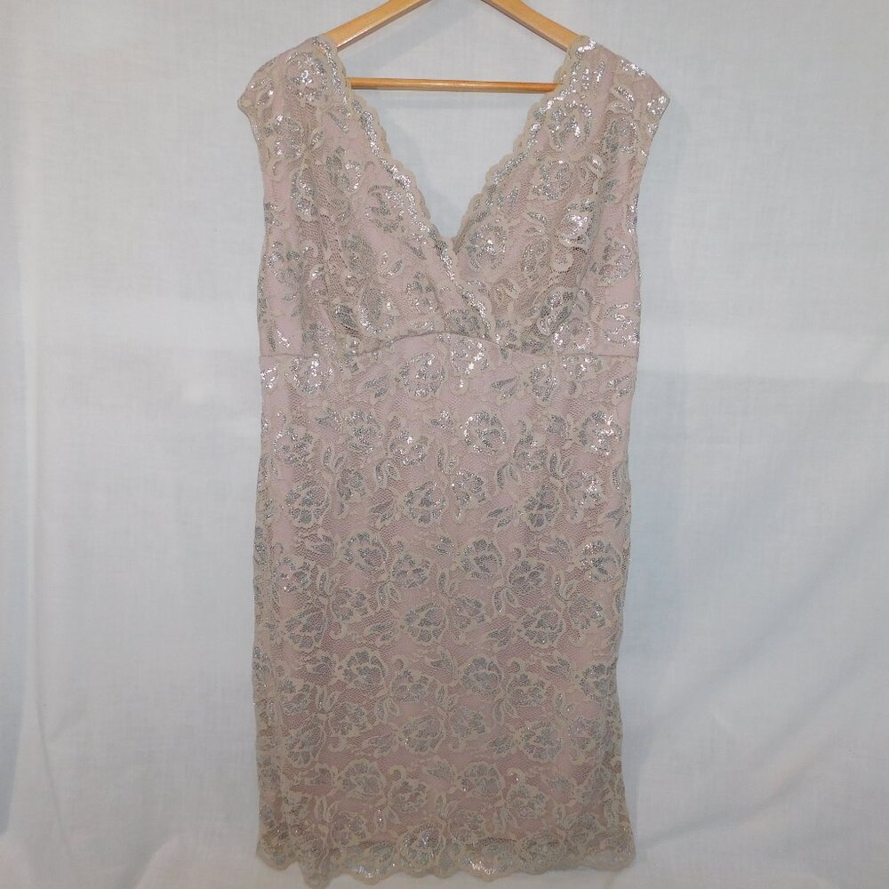 Elegant Women's Lace Sequin Sheath Dress - Blush Pink